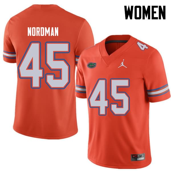 Women's NCAA Florida Gators Charles Nordman #45 Stitched Authentic Jordan Brand Orange College Football Jersey GHM4865RC